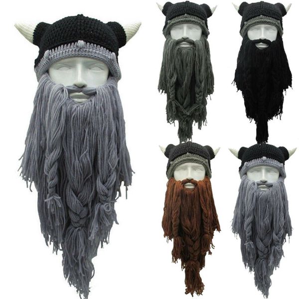

christmas funny men's viking knitted wig long beard horn hat vagabond barbarian crazy ski cap beanie halloween
