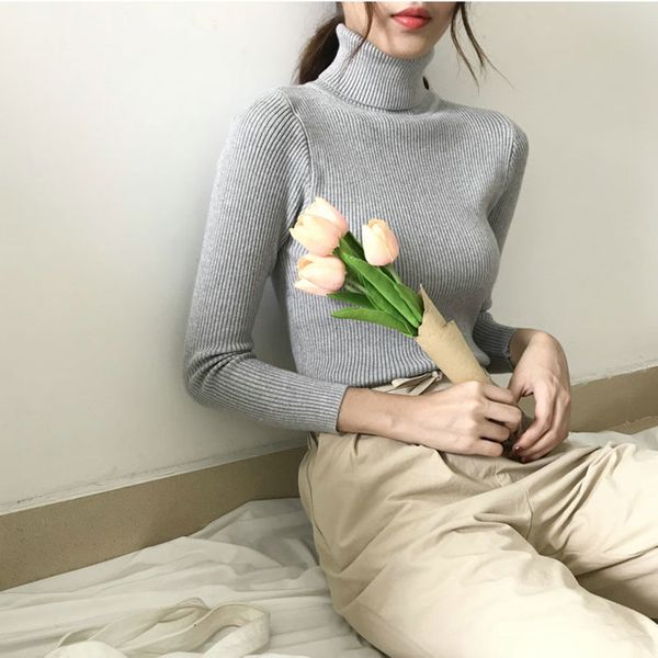 

korean version of the thick solid color wild high lapel knit bottoming shirt spring women's women's sweater sweater, White;black