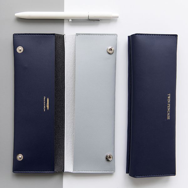 

brief office business fashion twin folded pencil bag navy gray 20cm*7cm