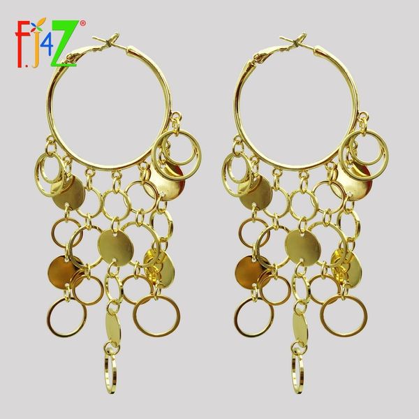 

charm f.j4z gorgeous oversize hoop earrings fashion stunning gold color metal circles charms women earring for club pendientes, Golden