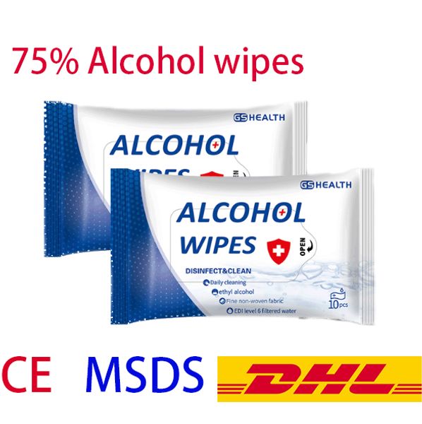 

DHL free 7-10 days Delivery [10PACK] Disinfecting 75% Alcohol Wipes Sanitizer Individually Wrapped Cleansing Pads Detergent Isolation