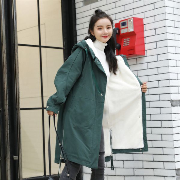 

solid color plus velvet parkas women winter coat long new cotton clothes tide loose bf style warm solid color jacket mz3217, Black