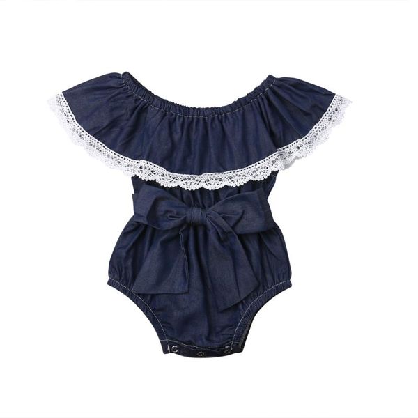

summer newborn kids baby girls lace demin romper jumpsuit sunsuits outfits, Blue
