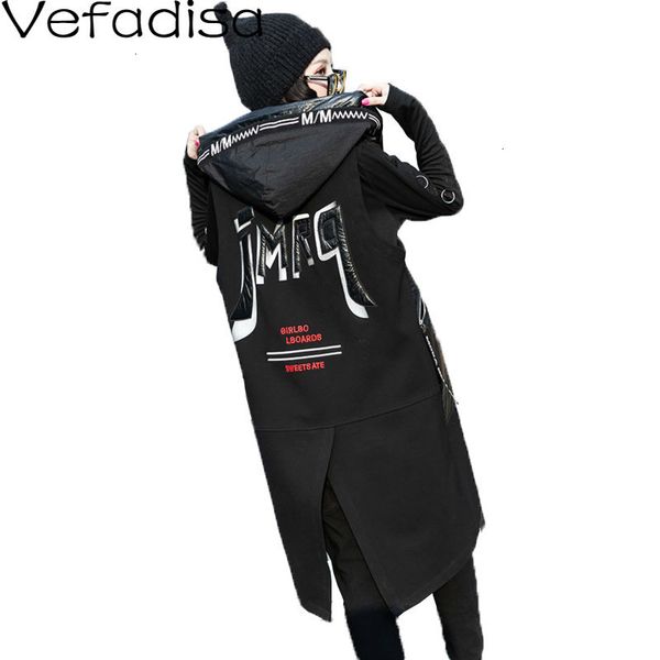 

vefadisa black hooded vest coat woman winter 2019 letter printed vest coat zipper pockets casual slim qyf925, Black;white
