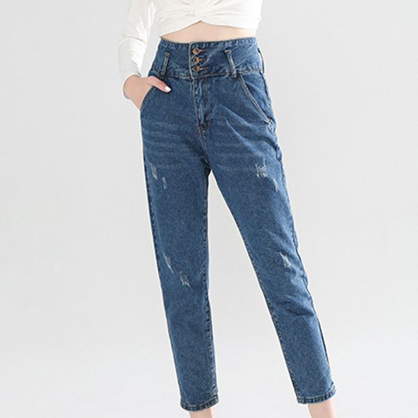 

high waist jean woman european style woman pants casual spring autumn trouser, Blue