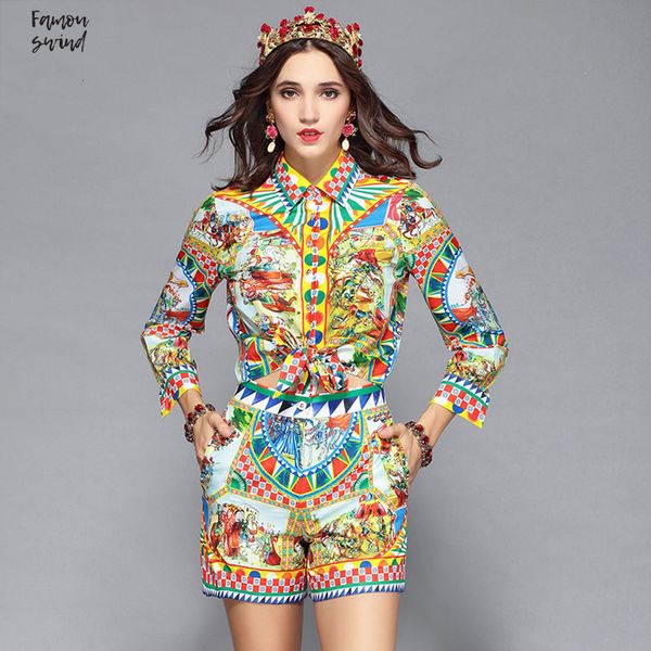 

runway designer casual holiday vacation shorts set womens long sleeve print blouses shorts two pieces set suit, Gray