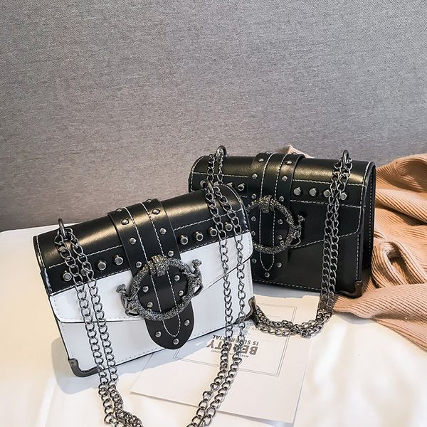 

handbag woman fashion rivet button design shoulder messenger black bag mujer bolsa feminina