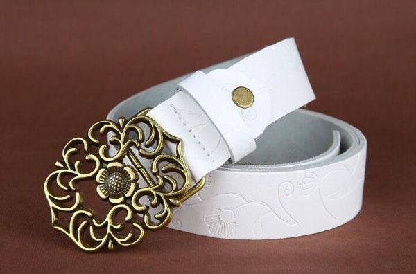 

the new lady belt carved belt car stitching board embossed calfskin with wide belt for women, Black;brown