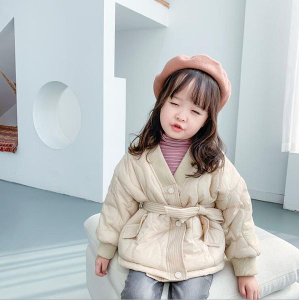 

2019 new arrival girls coat with belt full sleeve winter cotton fashion girls jackets 1-6t pz985, Blue;gray
