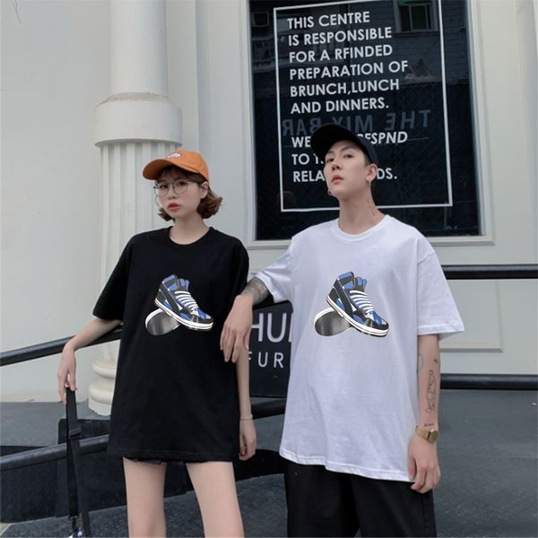 

new 2020 all-match cute minimalist tshirt catoon print loose clothes cotton men hip hop casual personality men summer top, White;black