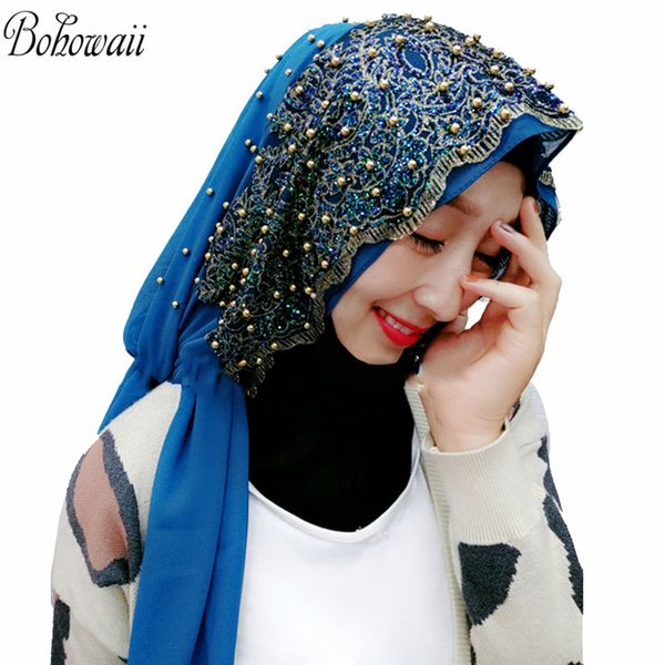 

muslim hijab scarfs for women long chiffon headscarf with bead hoofddoek moslima islamic prayer turbante mujer, Red