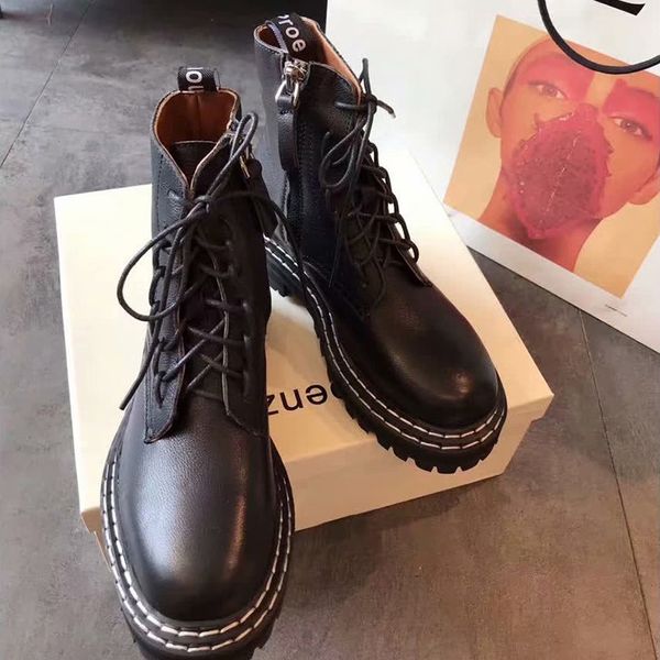 

high-end increased lace-up short boots female autumn shoes 2019 winter new british wind with thick-soled skinny martin single boots, Black