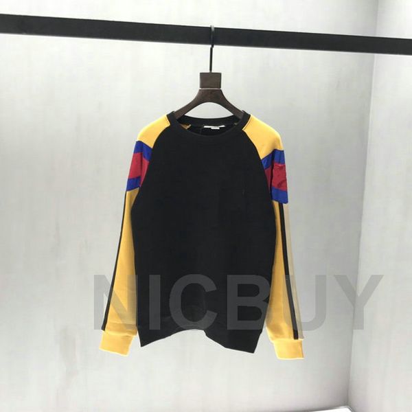 

true size designer luxury clothing mens hoodies embroidery letter striped patchwork color pullover cotton casual sweatshirt, Black