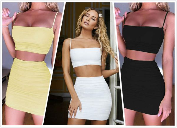

Womens Designer Dress Lingeries Set Summer Sexy Camisole Pleated Slim Suspender Skirt Two-piece Fashion Club Party Dress Hot Sale 8 Color
