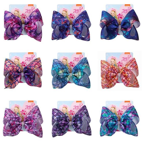 

8inch mermaid jojo siwa bows baby hair bows designer large girls hair clips kids hairclips childrens barrettes hair accessories, Slivery;white