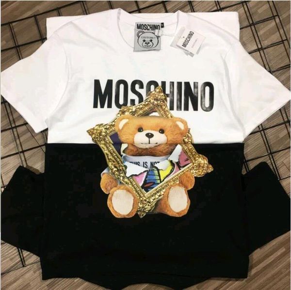 

summer 2020 new fashion printed bear pure cotton t-shirt for men and women lovers loose large size short sleeves, White