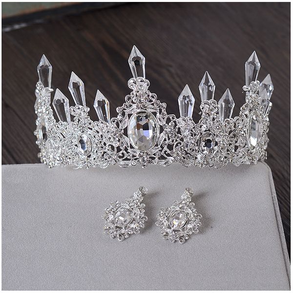 

clear ice queen crown tiara retro bridal hair tiara jewelry banquet party hair accessories, Golden;white