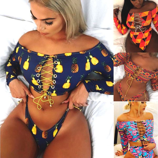 

многоцветный длинные рукава женщины купальники бинты sexy купальники высокой талией бикини монокини женщины летний купальный костюм проложен, White;black