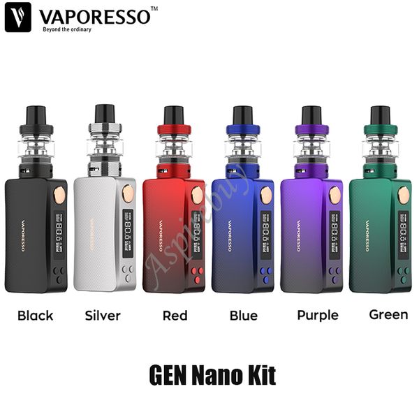 

Vaporesso GEN Nano Kit 80W Box Mod 2000mAh батареи с GTX Tank 22 Емкость 3,5 мл GTX Coil 0,91" OLED-дисплей Аутентичные