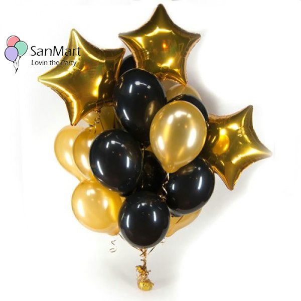 Gold Black Round Balloon Gold Star Birthday Wedding Decoration