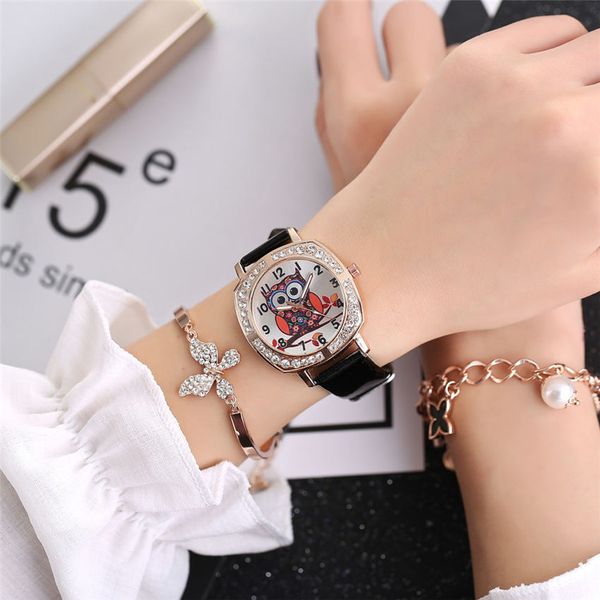 

cute owl women fashion faux leather band analog quartz round wrist watch relogio zegarek damski ladies watches reloj hombre ff, Slivery;brown