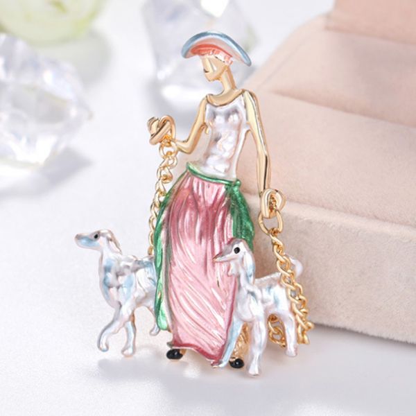 

pins, brooches zlxgirl jewelry temperament high-grade painted girl with dog wild brooch clothing accessories women hijab pins bijoux, Gray