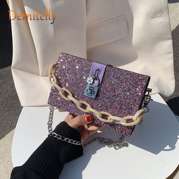 

new versatile shiny shoulder messenger bag exquisite hardware lock female chain small square bag fashion women handbag purse