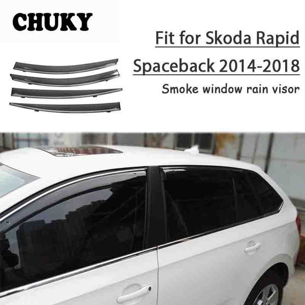 

chuky 4pcs abs car styling window sun visors awnings shelters rain shield for skoda rapid spaceback 2014-2017 2018 accessories
