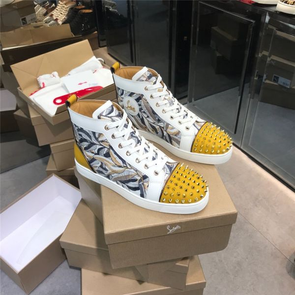 

version luxury fashion rivet men's shoes stitching graffiti high-shoes red bottom couple rhinestone women's shoes size 35-47 11, Black