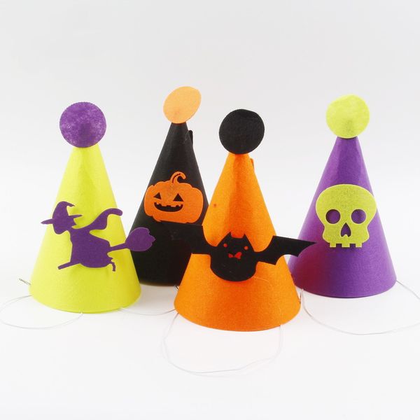 

4pcs creative halloween hats party decoration kids felt cloth pumpkin skull bat pattern halloween cosplay costume accessories