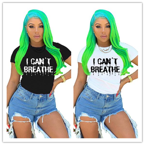 

summer women clothing i can't breathe casual fashion solid color letter printed short sleeve t-shirt crew neck tees pullover d6403, White