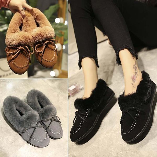 

autumn winter new women loafers warm leisure flat shoes women casual shoes winter thicken cotton fur slip-on ladies, Black