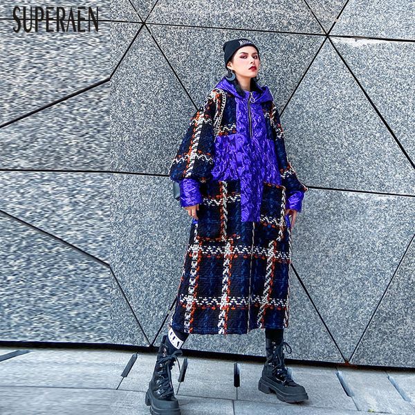 

superaen нового 2020 зима хлопок шерстяных пальто диких повседневная мода свободной pluz размер капюшон шерстяных женский zipper женская оде, Black