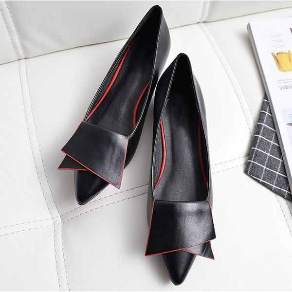 

spring woman shoes pointed toe square low heel loafers leather casual boat shoes ladies classic office footwear, Black