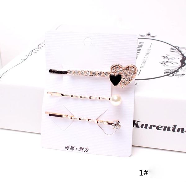 

3 pcs/set korean style girls barrettes crystal rhinestone hair clips women butterfly love shaped hairpins clamp accessories, Golden;silver