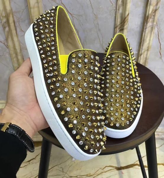 

designs fashion spike loafer dress shoes red bottom roller boat spiked sneaker luxury party wedding shoes genuine leather studs casual shoes, Black