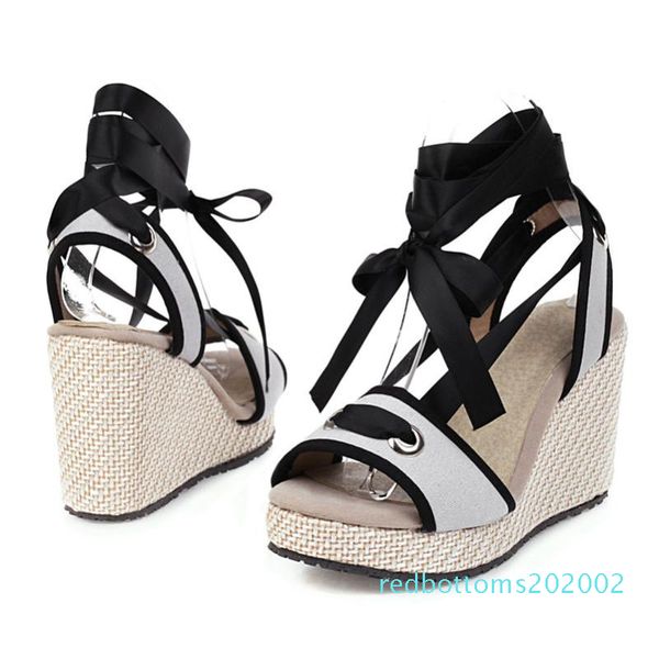 

meotina women shoes summer sandals mixed colors platform wedge heels ankle strap shoes super high heel sandals lady size 43l r02, Black