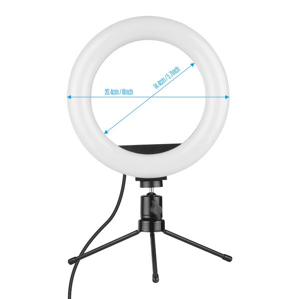 

8 inch led ring light built-in with ballhead ring lamp cell phone holder compatible with iphone samsung huawei xiaomi