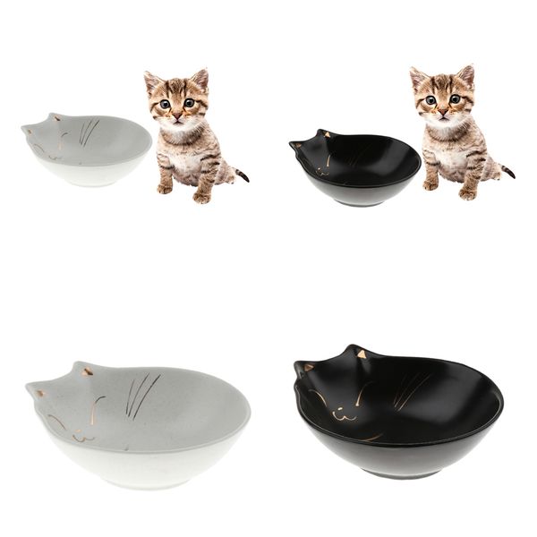 

2pcs pets food bowl dog cat food water feeding ceramic dish black & white