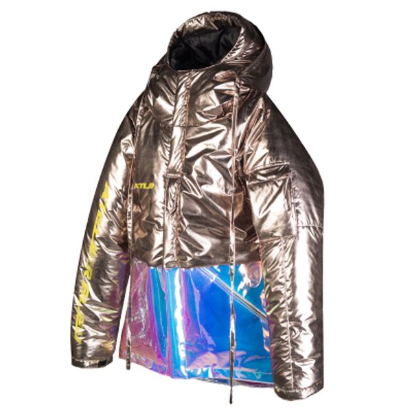 

girls silver metallic hologram hooded winter jacket laser symphony glitter sparkling coat, Black