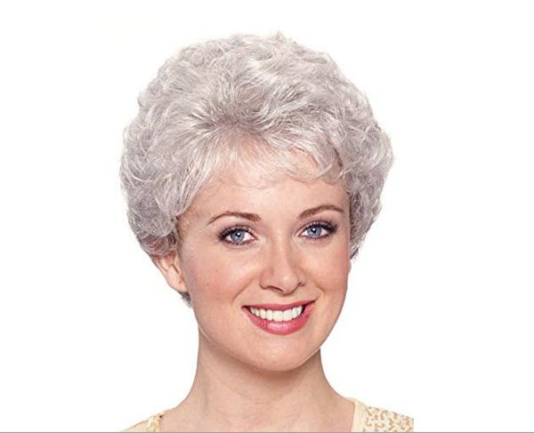 Women S Short Curly Hair Fluffy White Hair Wig Chemical Fiber