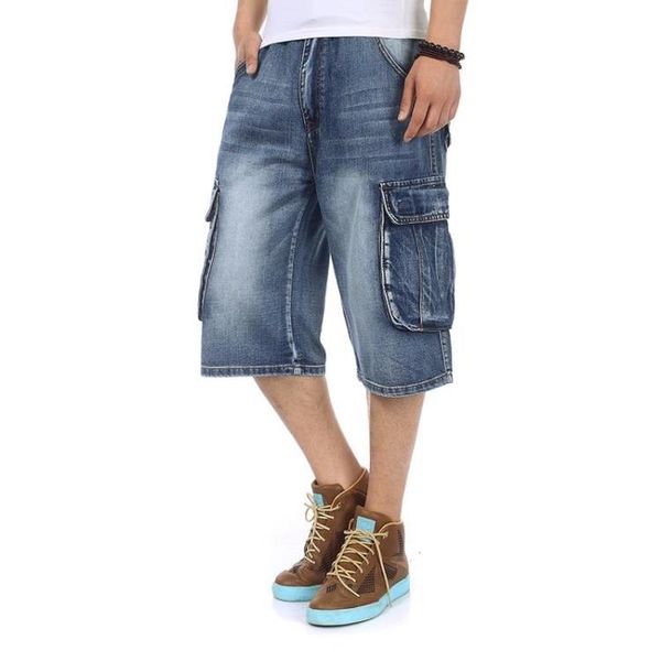 

46 44 summer denim shorts male jeans men jean shorts bermuda skate board harem mens jogger ankle ripped wave, Blue