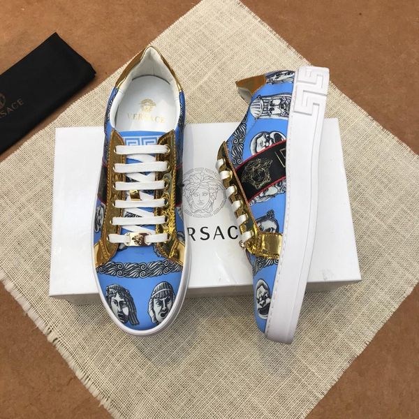 

classic luxury men's casual shoes fashion brand men's shoes three platforms classic retro medusa pattern gold trim, Black