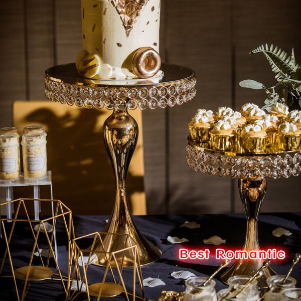 New Arrive Gold Crystal Cake Stand Set Electroplating Gold Mirror