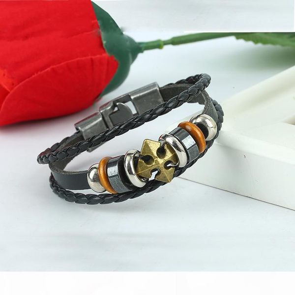 

black friday thanksgiving alloy cowhide leather national wind punk bracelet 2018 ell whosale, Golden;silver
