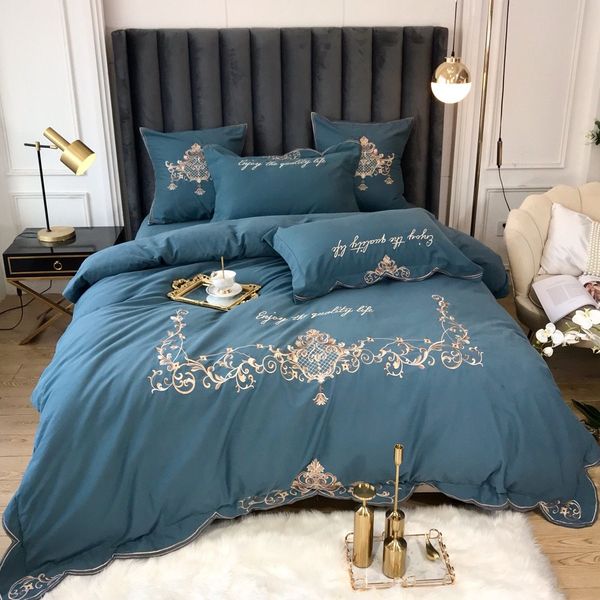 

high end cotton bedding set luxurious embroidery cotton bed sheet europe style soft bed linen king  size 4pcs/set 19011a015