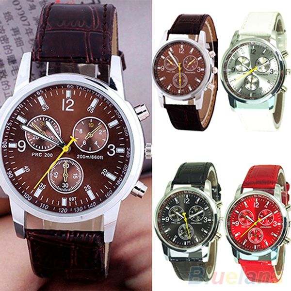 

round dial faux leather strap quartz men's wrist watch 93yh, Slivery;brown