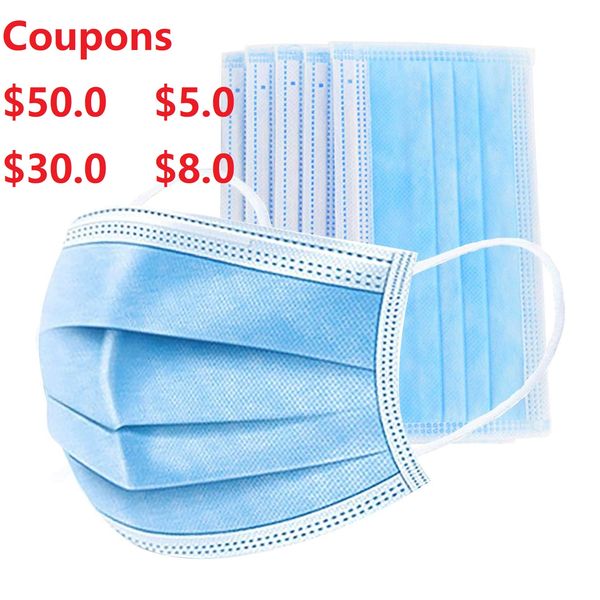

coupons $50.0+ non-woven face mask 3ply face masks disposable bfe95% marks face shield earloop wholesale