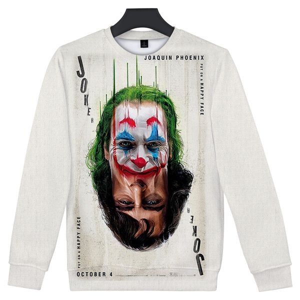 

2019 movie joker 3d printed slim fashion round neck long sleeve sweatshirt new hip hop trend casual spring/autumn sweatshirt, Black