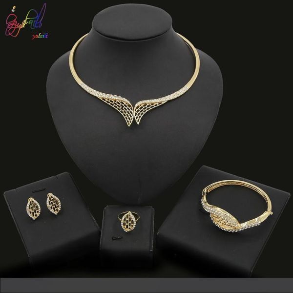 

yulaili 2019 новый австрия кристалл турция женщины 18 карат золотое ожерелье серьги стержня браслет кольцо нигерийская свадьба свадебные юве, Black